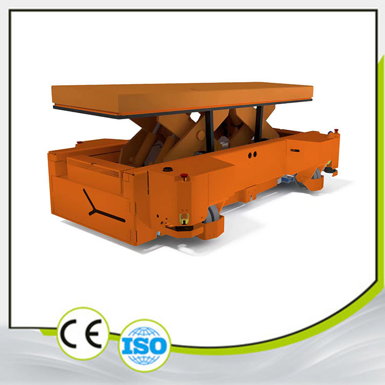 Load Capacity 10T AGV Automatic Guided Vehicle Electro-Hydraulic Scissor Mechanism Four Steering Wheel Drive